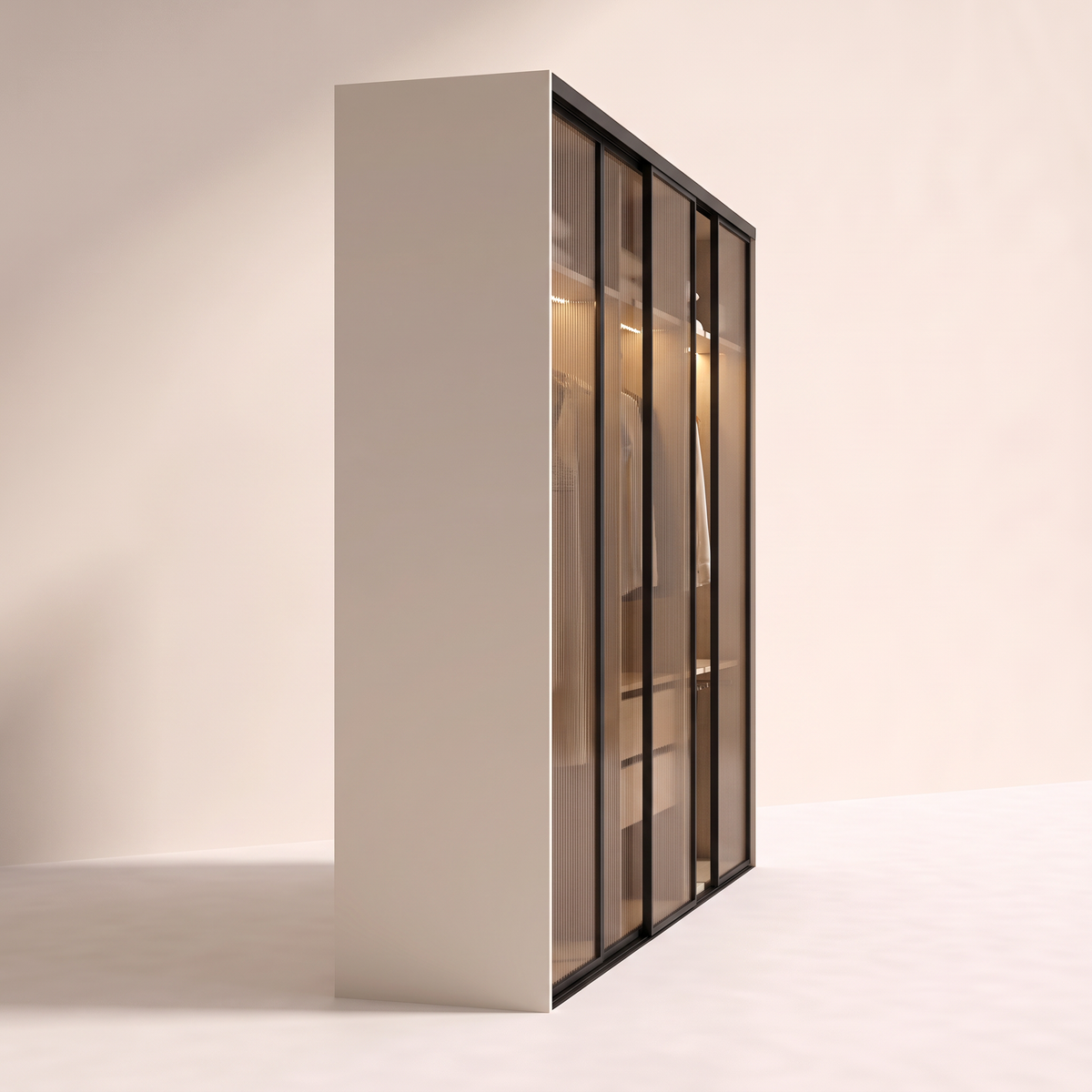 Ripple Sliding Wardrobe side profile showing its depth and layered sliding glass doors