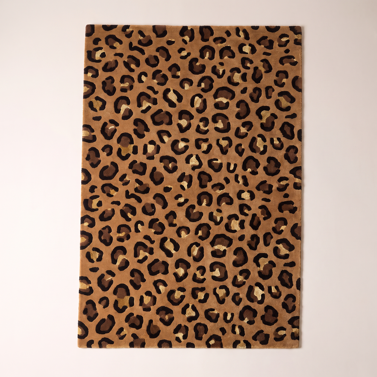 Rosette Leopard Rug overhead flat lay showing the all-over leopard pattern