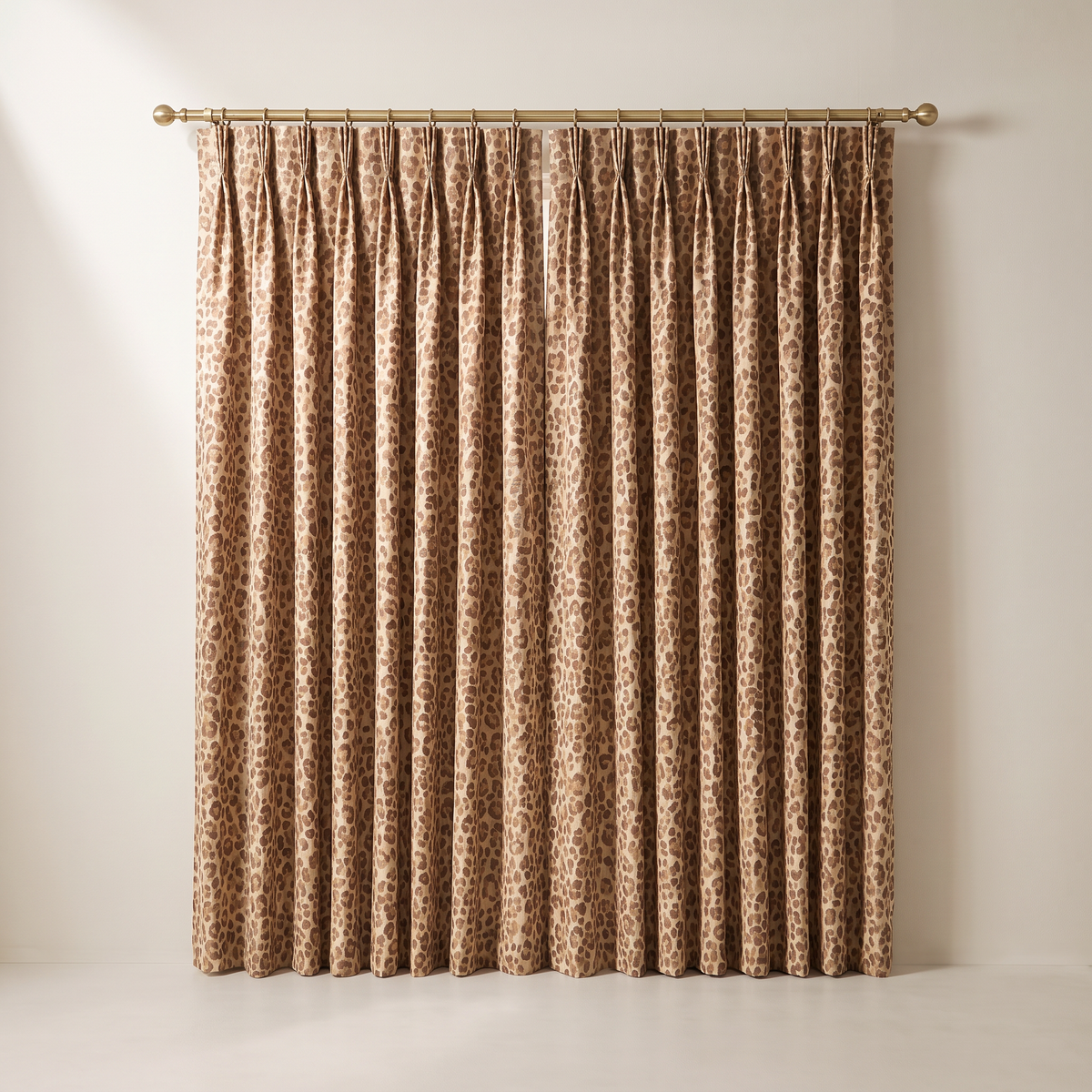 Savanna Jacquard Drape leopard jacquard curtains fully drawn, straight front view