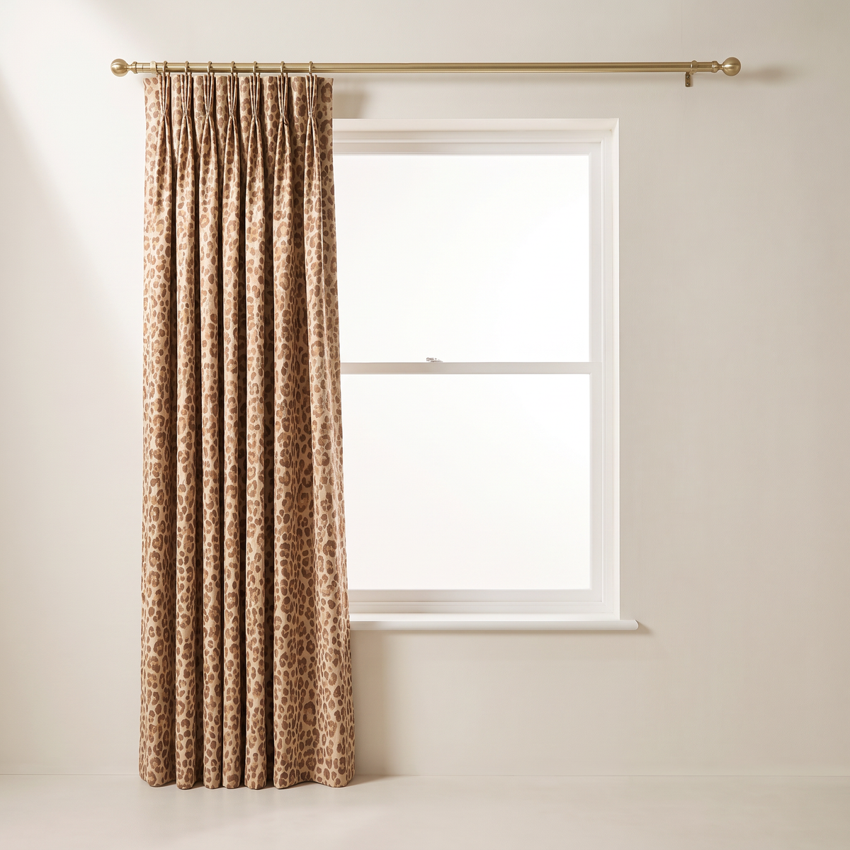 Savanna Jacquard Drape curtains stacked open to one side of the window