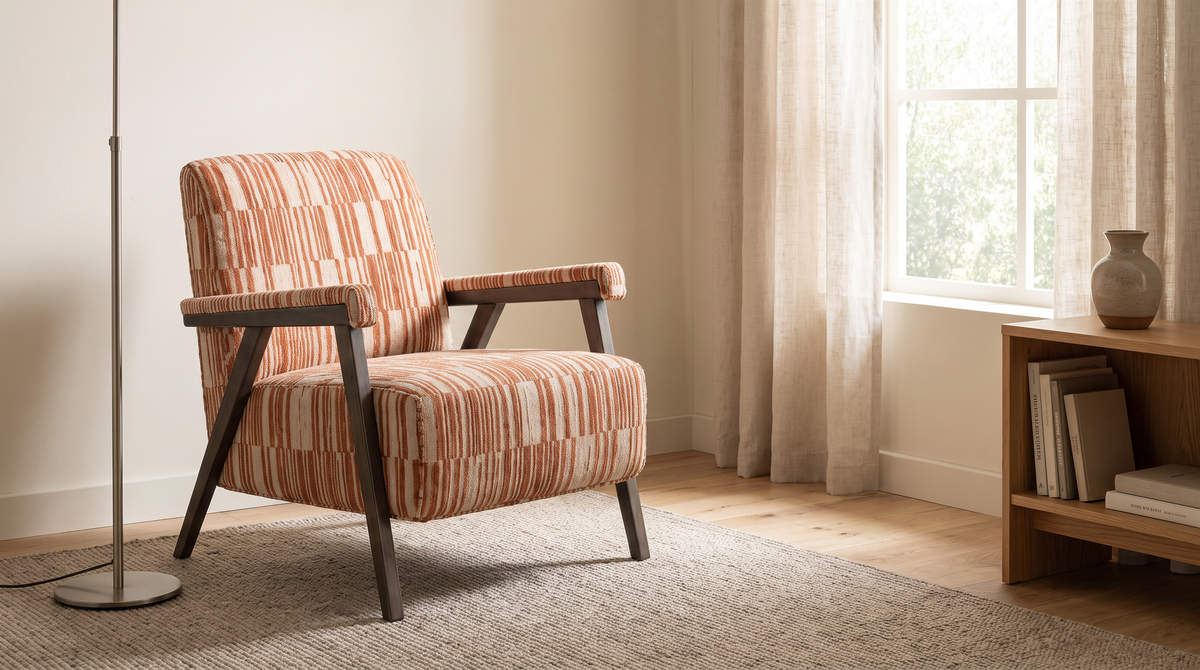 Strata Red lounge chair styled in a calm reading corner