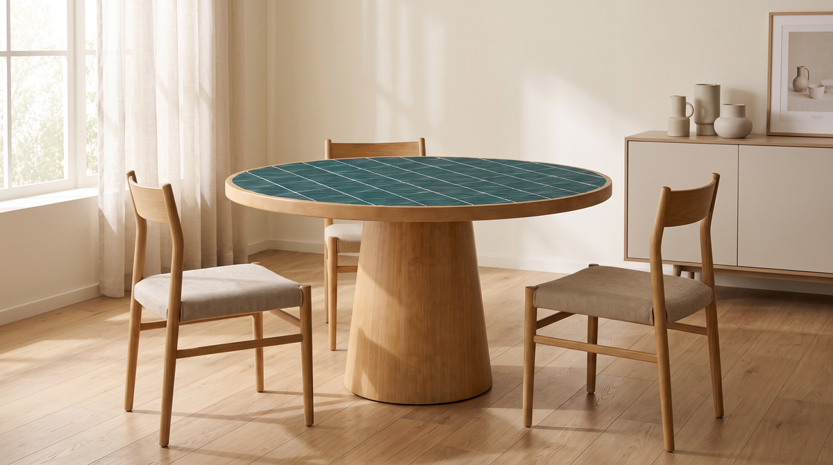 Tessera Dining Table styled in a warm dining room