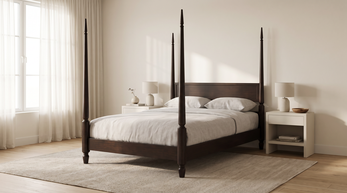The Meridian Bed styled in a calm bedroom