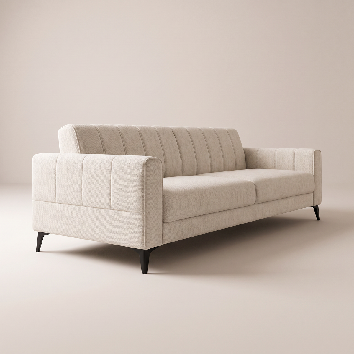 Vela Ivory sofa in ivory cream upholstery, opposite three-quarter view