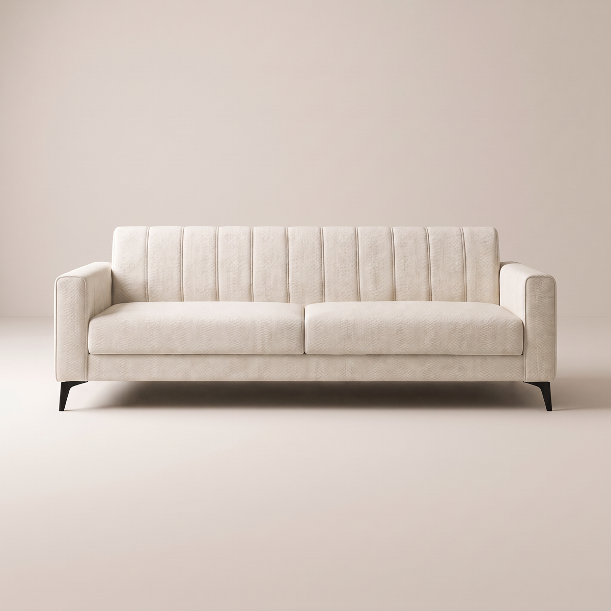 Vela Ivory sofa in ivory cream upholstery with channel-tufted back, front view
