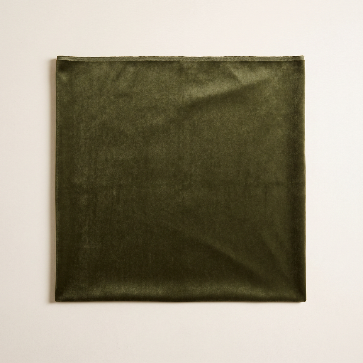 Velvet Olive upholstery fabric, flat swatch seen from above showing the dense olive pile
