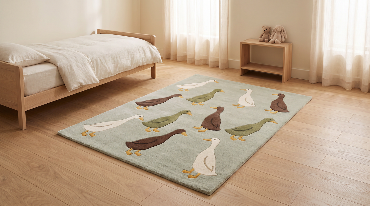 Waddle Kids Rug styled in a calm children's room